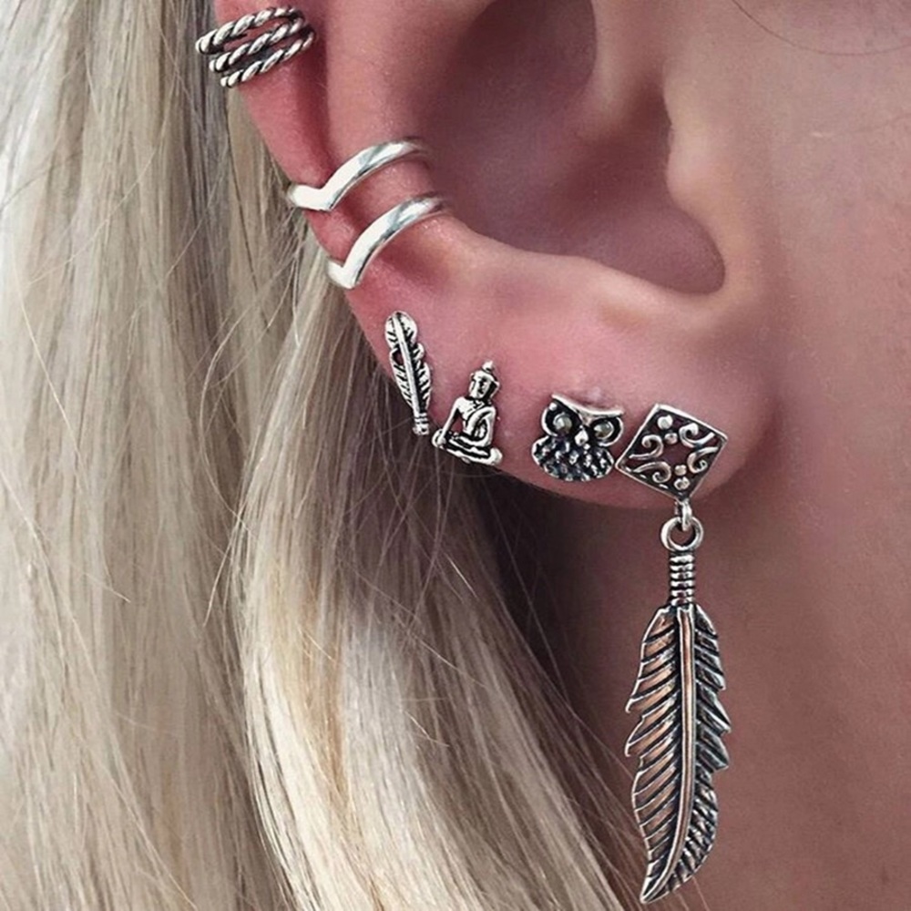 ❤️  Silver 6 Piece Boho Feather Earrings  Set ❤️